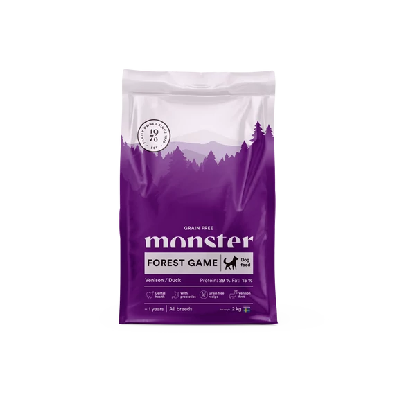 Monster Grain Free Adult Forest Game - Gabonamentes szarvasos & kacsás táp felnőtt kutyáknak 2kg