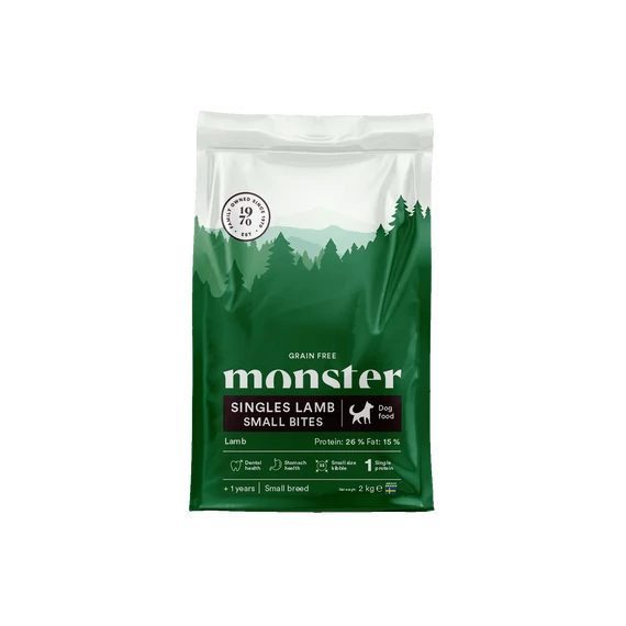 Monster Grain Free Adult Singles Lamb Small Bites - Gabonamentes bárányos táp kistestű felnőtt kutyáknak 2kg