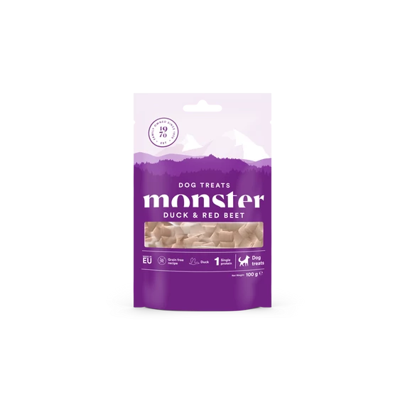 Monster Treats Duck & Red Beet - Kacsás & céklás ropogós jutalomfalatok 100g