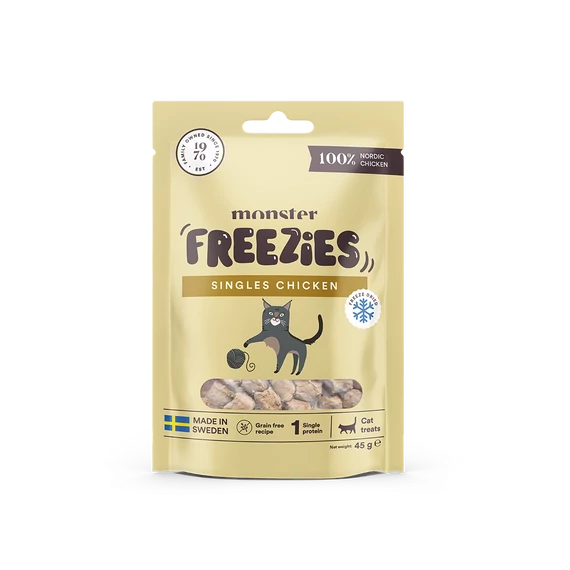 Monster Cat Freeze Dried Treats Singles Chicken - Fagyasztva Szárított Csirke jutalomfalat Macskáknak 45g